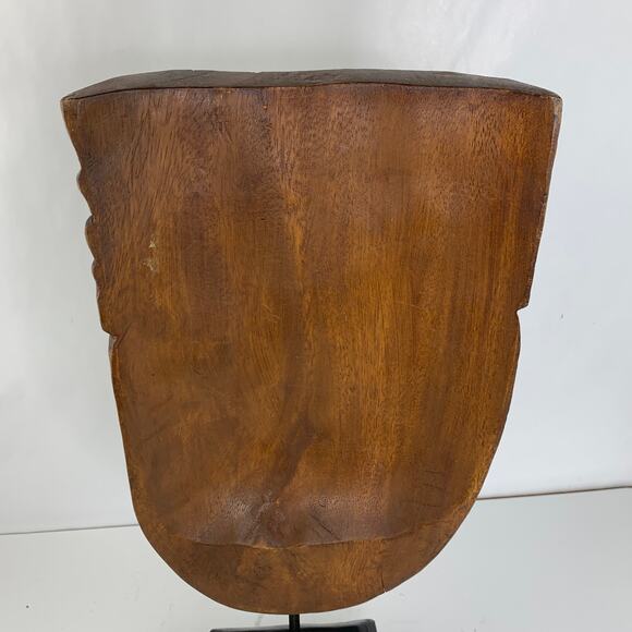 Vintage Wood Carved Turban Head Bust Mask Wood Base - Picture 9 of 9